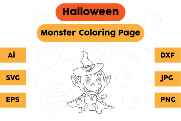 Halloween Coloring Page Monster 04 for Embroidery Projects