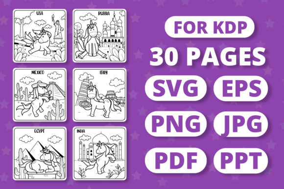 KDP Traveling Unicorns: A Magic Coloring Book Graphic Asset
