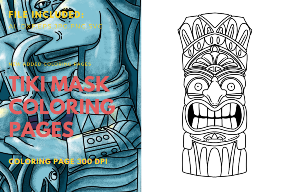 Tiki Mask Art: A Versatile Graphics Asset for Coloring Pages Amp